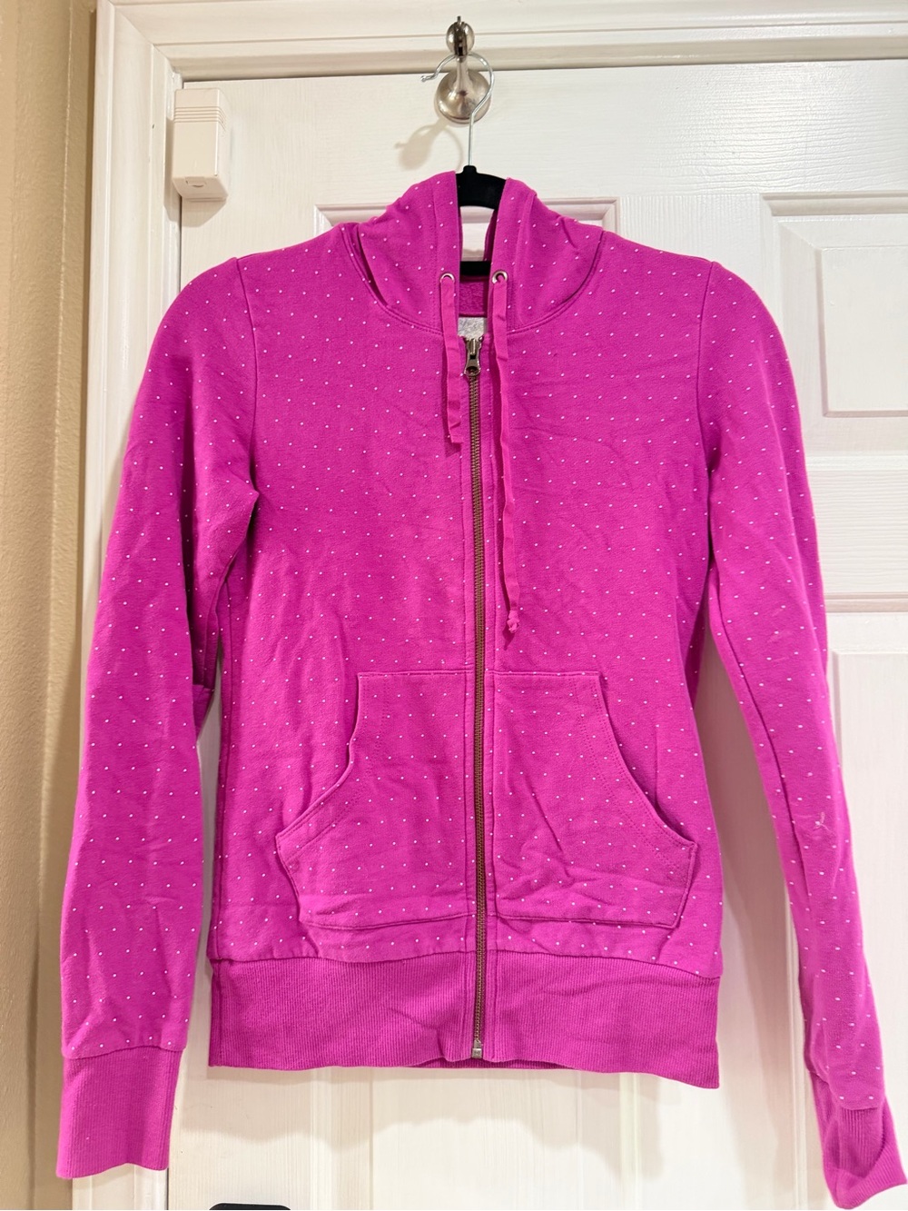 Tildon Fuchsia Zip-Up Hoodie with Tiny Dot Print